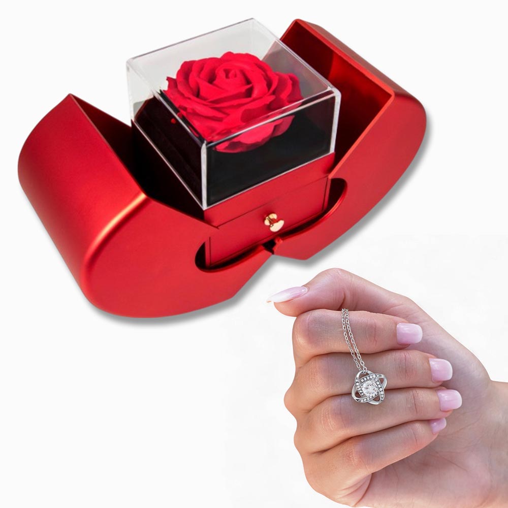 Love Knot Necklace – Red Heart Rose Box
