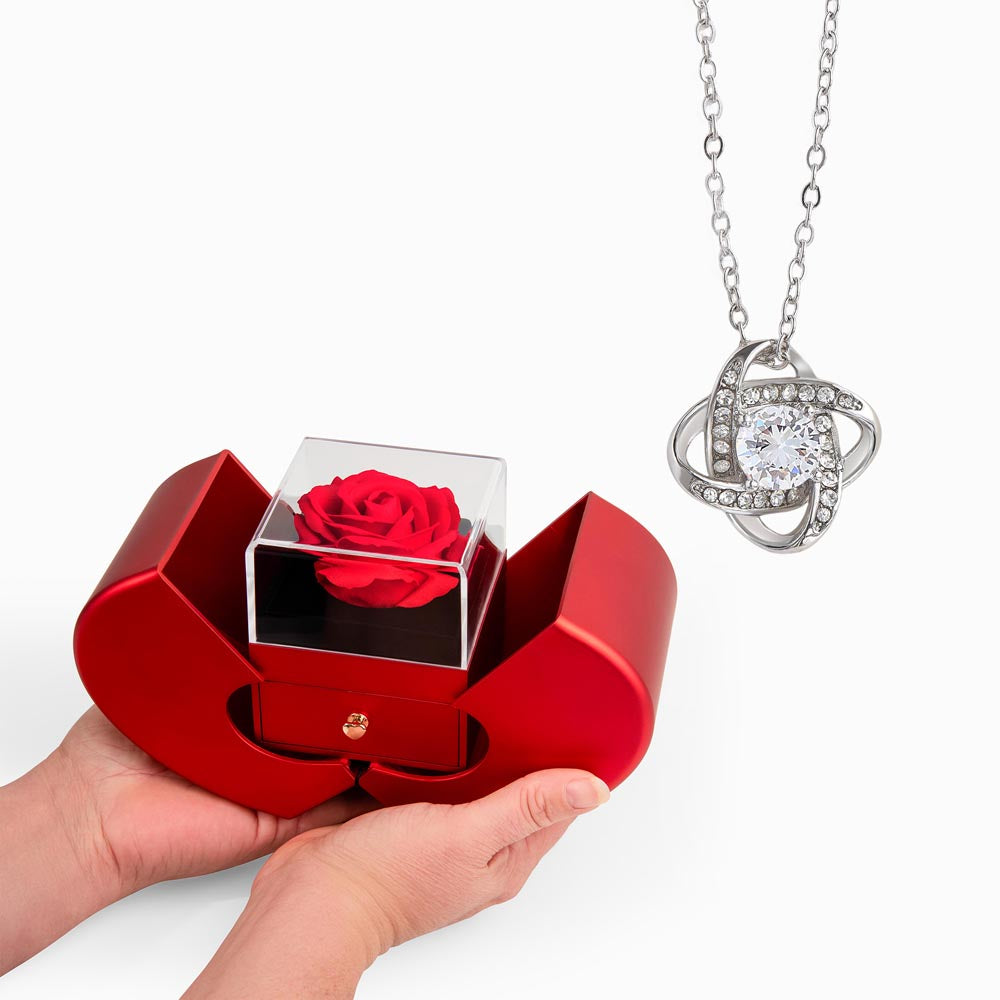 Love Knot Necklace – Red Heart Rose Box