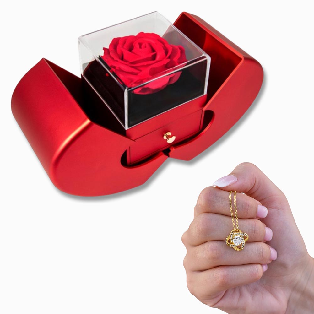 Love Knot Necklace – Red Heart Rose Box