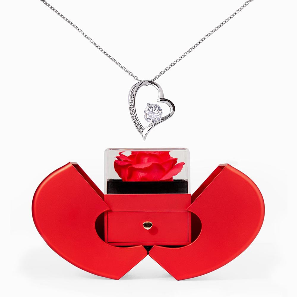 Forever Love Necklace – Red Heart Rose Box