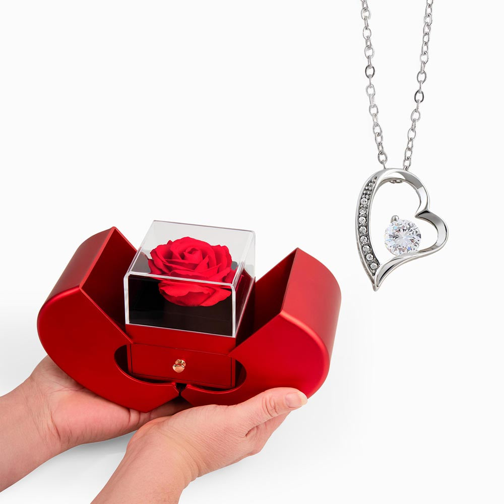 Forever Love Necklace – Red Heart Rose Box