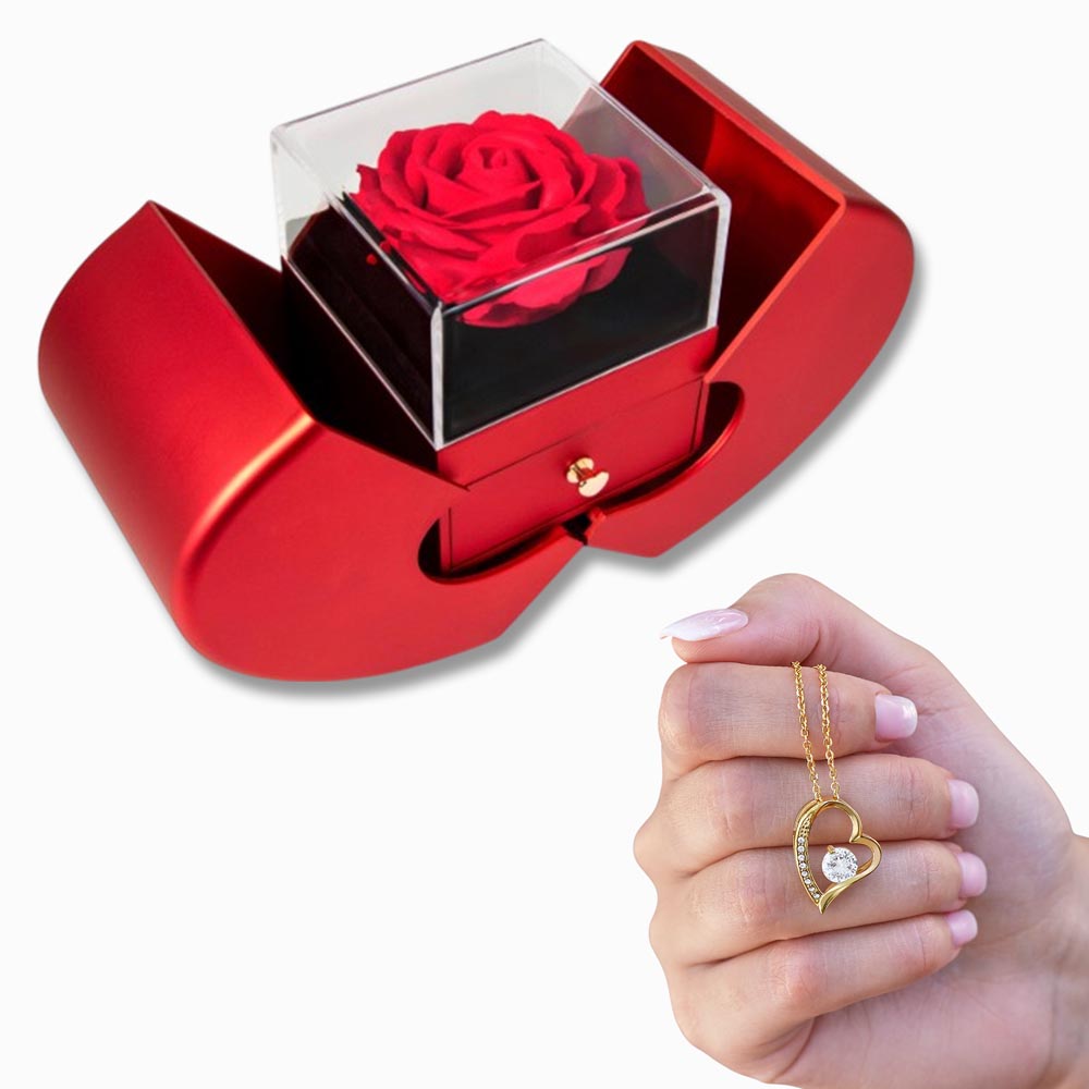 Forever Love Necklace – Red Heart Rose Box