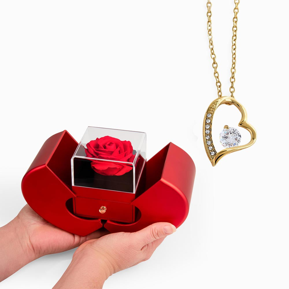 Forever Love Necklace – Red Heart Rose Box