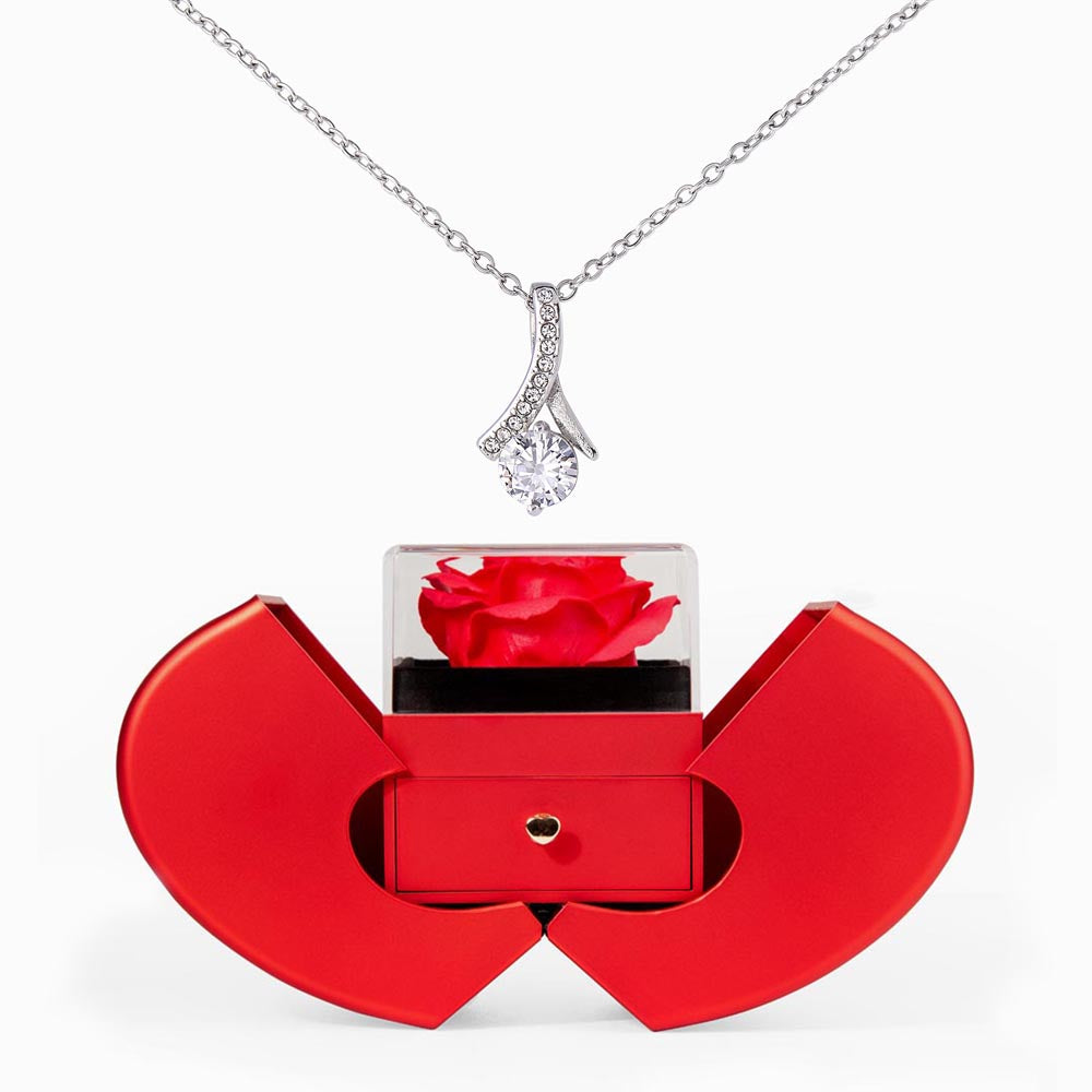 Alluring Beauty Necklace – Red Heart Rose Box