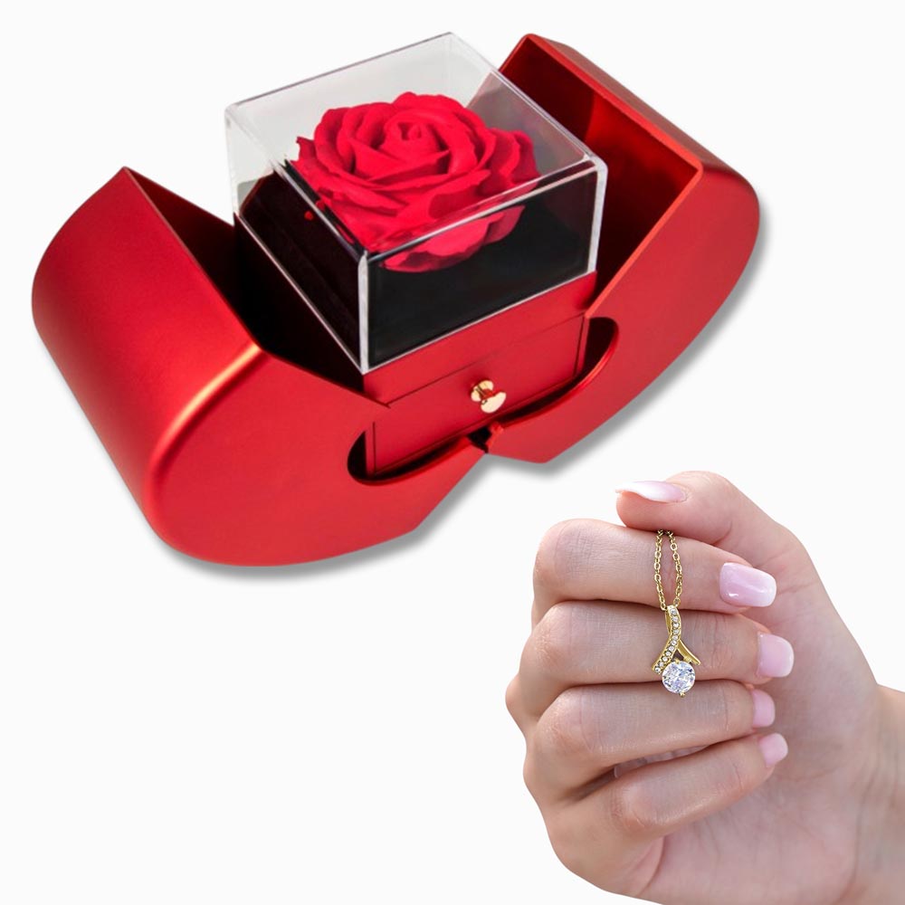 Alluring Beauty Necklace – Red Heart Rose Box