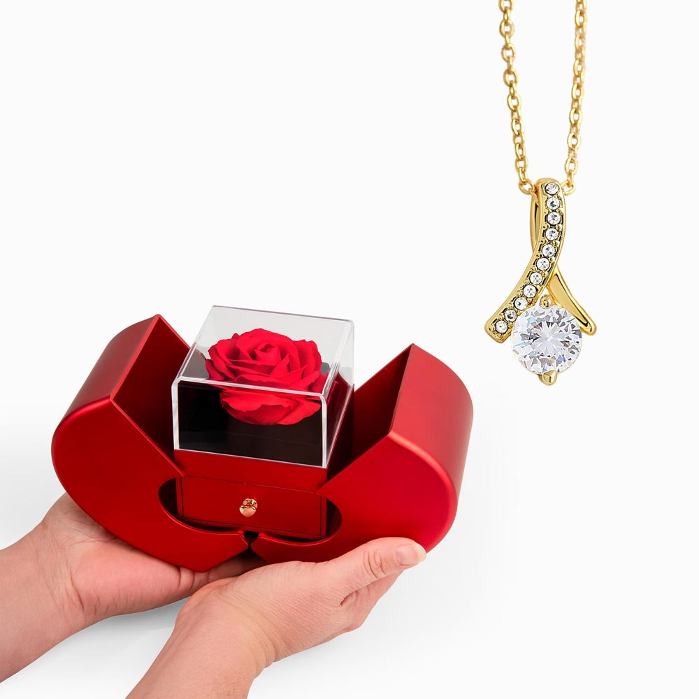 Alluring Beauty Necklace – Red Heart Rose Box
